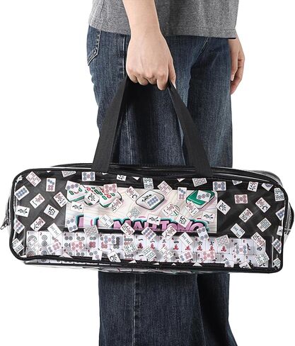 Empty Mahjong Bag, Mahjong Tile Storage Bag Only, American Mahjong Accessories Organizer for Tiles and Racks, Portable Mahjong Holder Carrying Case for Game Party Travel Gathering, Black in Saudi Arabia