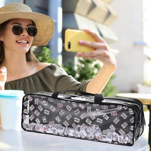 Empty Mahjong Bag, Mahjong Tile Storage Bag Only, American Mahjong Accessories Organizer for Tiles and Racks, Portable Mahjong Holder Carrying Case for Game Party Travel Gathering, Black in Saudi Arabia