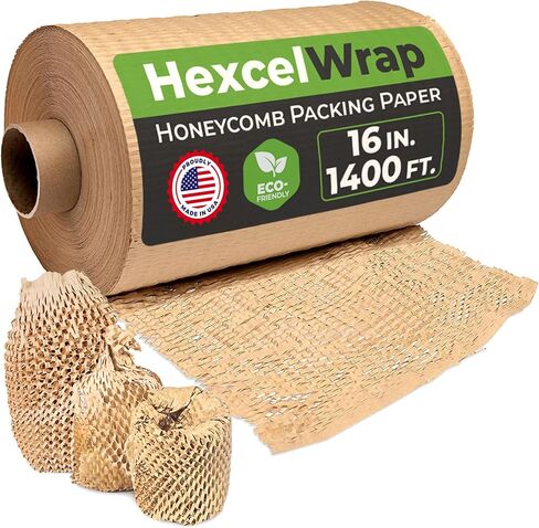 ورق تغليف على شكل قرص العسل من HexcelPack HexcelWrap - غلاف فقاعات ورقي صديق للبيئة ومستدام للشحن والنقل، مادة تعبئة مبطنة. لا حاجة إلى شريط لاصق - طبيعي، 16 بوصة × 1400 بوصة in Kuwait
