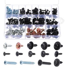 160Pcs 14 Sizes Metal Car Screw Body Bumper Hood Retainer Clips with Phillips Round Head Self Tapping Screw Assortment Kit, Body Bolts Fender Liner Splash Shield Bumper Cover for Most Cars in Saudi Arabia