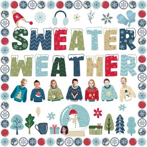 Fancy Land Winter Bulletin Board Decoration Kit Christmas Tree Snowman Cutouts Xmas Holiday Sweater Bulletin Board Set for Home Classroom School Office Wall Decor in Kuwait