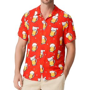 JASGOOD Hawaiian Christmas Shirt for Men Short Sleeve Button Down Santa Vacation Shirts Beach Camp Shirt and Christmas Hat in Kuwait