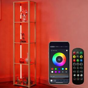 Floor Lamp with Shelves, Modern Shelf Lamp with Remote/APP Control, Standing Lamp for Living Room and Bedroom, 5-Tier Display Shelf with Dimmable Lights, Tall Lamp, Bookshelf, White/Natural in Kuwait