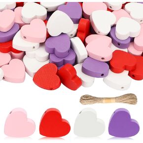 Lucleag 210Pcs Christmas Wooden Bead, Red White Green Wooden Beads DIY Crafts Kits, Christmas Tree Wood Beads Ornaments Xmas Wood Bead with Hemp Rope for Christmas Decor Gifts Party Supplies in Kuwait