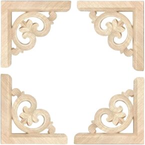 4 Pcs Decorative Wood Flower Carved Appliques 5.9 x 5.9inch Corner Onlay DIY Unpainted Solid Wooden Carved Corner Decal for Furniture Wardrobe Mirror Closet Decoration (Type2-5.9inch-4pcs) in Saudi Arabia