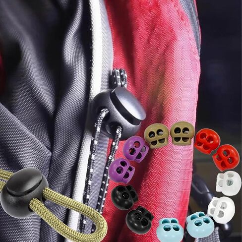 Cord Lock, Double Hole Plastic Spring Cord Locks, Stopper Fastener Slider Toggles End for Hat, Shoelace, Luggage, Backpack (12 Pcs 6 Colors) in Saudi Arabia