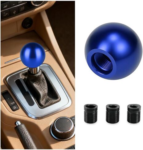 Car Round Ball Gear Shift Knob, Aluminum Alloy Vehicle Gear Shifter Knob with 3 Adapters, Manual Automatic Auto Transmission Stick Head Accessories, Universal for SUV, Sedan, Truck (Silver) in Saudi Arabia