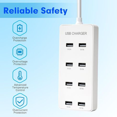 شاحن حائط USB 60 واط، محطة شحن USB لأجهزة متعددة، محور شحن ذكي لأجهزة متعددة، 10 منافذ لشاحن سطح المكتب، محطة شحن آمنة مدمجة لهاتف iPhone iPad in Saudi Arabia