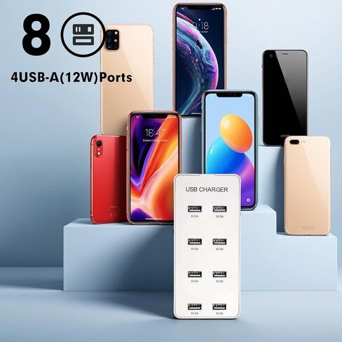شاحن حائط USB 60 واط، محطة شحن USB لأجهزة متعددة، محور شحن ذكي لأجهزة متعددة، 10 منافذ لشاحن سطح المكتب، محطة شحن آمنة مدمجة لهاتف iPhone iPad in Saudi Arabia