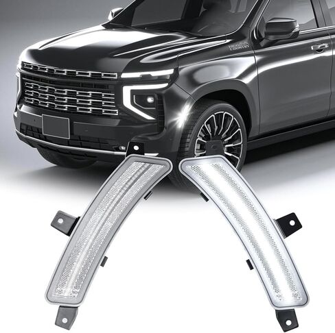 مصابيح LED للعلامات الجانبية من R&F لسيارة 2025 Tahoe Yukon XL (الجيل السادس) قطعتان من المصد الأمامي مجموعة مصابيح Sidemarker باللون الأصفر Escalade ESV مجموعة ضوء إشارة الانعطاف Smoekd in Saudi Arabia