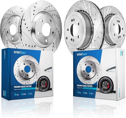 Detroit Axle - Brake Rotors for 2018-2022 Kia Stinger 2019-2023 Genesis G70 [with Brembo Brakes] Drilled and Slotted Disc Brake Rotors 2020 2021 Replacement : 13.78" inch Front and 13.39" inch Rear in Saudi Arabia
