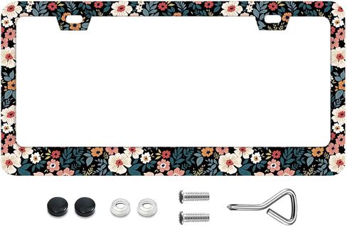 Cute License Plate Frames Retro Boho Flower License Plate Frame with Screws Blue Floral Metal Funny License Plate Cover Holder 6.3 X 12.3 inch for Car Decoration for Women Men LICEPLAME in Saudi Arabia
