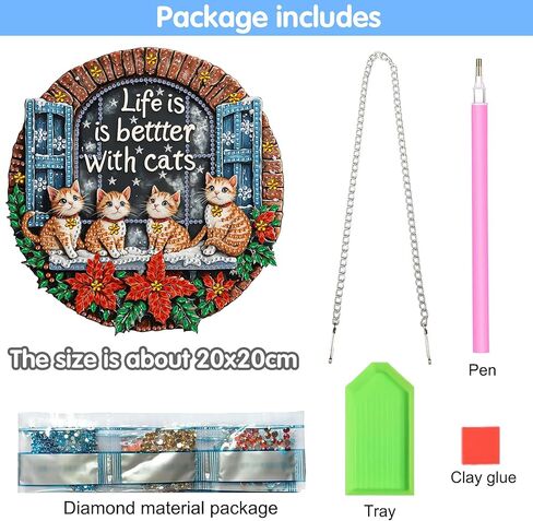 Reofrey Hanging Diamond Art Kits for Adults - 8x8 Inch Christmas Cat Acrylic Board Double Sided Pattern Diamond Art Suncatcher Pendant, DIY Crystal Art for Home Wall or Window Decoration Handmade Gift in Saudi Arabia