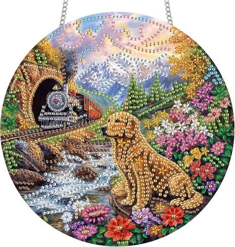 Reofrey Hanging Diamond Art Kits for Adults - 8x8 Inch Christmas Cat Acrylic Board Double Sided Pattern Diamond Art Suncatcher Pendant, DIY Crystal Art for Home Wall or Window Decoration Handmade Gift in Saudi Arabia