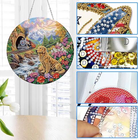 Reofrey Hanging Diamond Art Kits for Adults - 8x8 Inch Christmas Cat Acrylic Board Double Sided Pattern Diamond Art Suncatcher Pendant, DIY Crystal Art for Home Wall or Window Decoration Handmade Gift in Saudi Arabia