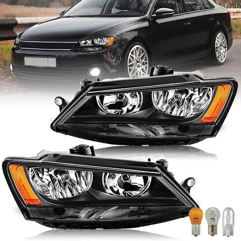 JSBOYAT Halogen Headlight Assembly Replacement for 2011-2018 VW Jetta MK6 Replacement OE Headlamp Driver and Passenger Side Black Housing & Amber Reflector in Saudi Arabia