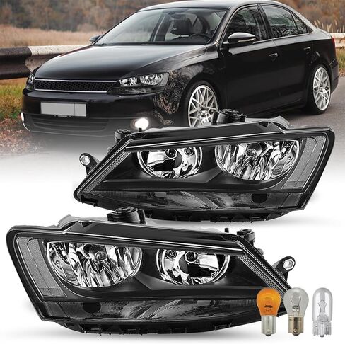 JSBOYAT Halogen Headlight Assembly Replacement for 2011-2018 VW Jetta MK6 Replacement OE Headlamp Driver and Passenger Side Black Housing & Amber Reflector in Saudi Arabia