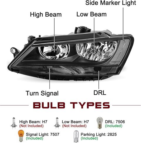 JSBOYAT Halogen Headlight Assembly Replacement for 2011-2018 VW Jetta MK6 Replacement OE Headlamp Driver and Passenger Side Black Housing & Amber Reflector in Saudi Arabia