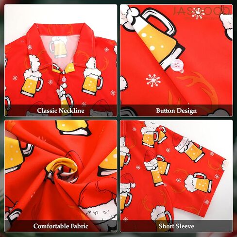 JASGOOD Hawaiian Christmas Shirt for Men Short Sleeve Button Down Santa Vacation Shirts Beach Camp Shirt and Christmas Hat in Kuwait