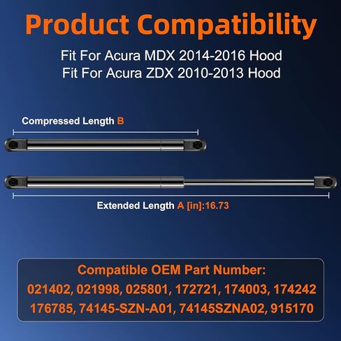 الكمية (1) 74145-SZN-A02 دعامة رفع غطاء المحرك الأمامي متوافقة مع Acura MDX 2014-2016، دعامة صدمات الغاز بونيه مناسبة لـ Acura ZDX 2010-2013 استبدل OE# 74145SZNA021، 915170 in Saudi Arabia