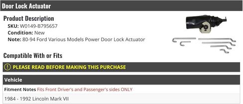 Front Power Door Lock Actuator - Compatible with 1984-1992 Lincoln Mark VII in Saudi Arabia