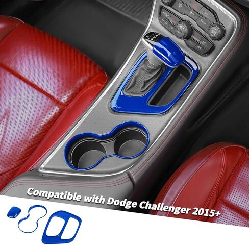 Jimen Compatible with Dodge Challenger 2015-2023, 3PCS Shifter Knob & Gear Shift Panel & Front Cup Holder Cover Trim (Orange) in Saudi Arabia