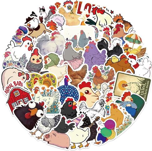 Generic 50Pcs Cartoon Chicken Stickers, Hen Rooster Waterproof Vinyl Decals for Kids Water Bottles Bicycle Laptop Refrigerator Luggage Computer Mobile Phone Skateboard Bike Décor in Saudi Arabia