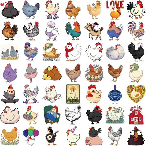 Generic 50Pcs Cartoon Chicken Stickers, Hen Rooster Waterproof Vinyl Decals for Kids Water Bottles Bicycle Laptop Refrigerator Luggage Computer Mobile Phone Skateboard Bike Décor in Saudi Arabia