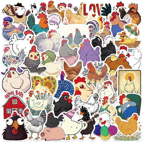 Generic 50Pcs Cartoon Chicken Stickers, Hen Rooster Waterproof Vinyl Decals for Kids Water Bottles Bicycle Laptop Refrigerator Luggage Computer Mobile Phone Skateboard Bike Décor in Saudi Arabia