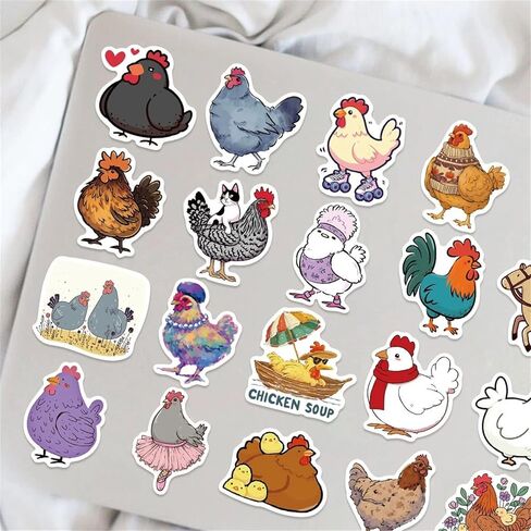 Generic 50Pcs Cartoon Chicken Stickers, Hen Rooster Waterproof Vinyl Decals for Kids Water Bottles Bicycle Laptop Refrigerator Luggage Computer Mobile Phone Skateboard Bike Décor in Saudi Arabia