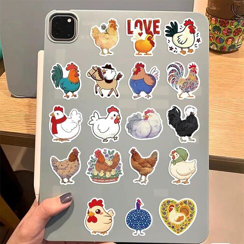 Generic 50Pcs Cartoon Chicken Stickers, Hen Rooster Waterproof Vinyl Decals for Kids Water Bottles Bicycle Laptop Refrigerator Luggage Computer Mobile Phone Skateboard Bike Décor in Saudi Arabia
