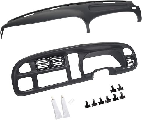KUAFU Dash Board Cover & Bezel Compatible with 1998-2002 Dodge Ram 1500 2500 3500 Base Grey Dash Board Overlay Cover & Black Dash Board Bezel W/Vents 2Pcs in Saudi Arabia