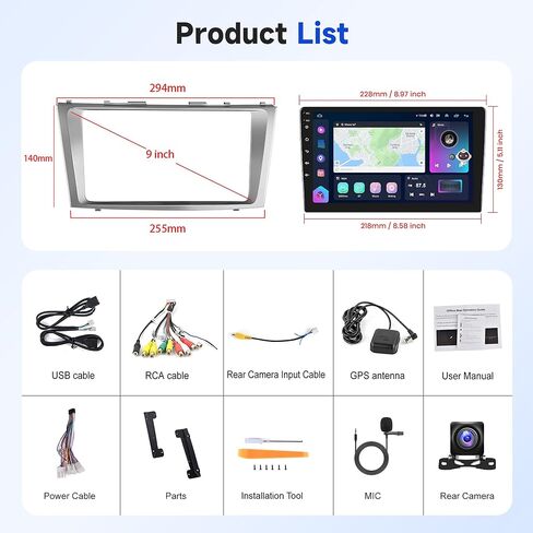 Android Car Stereo for Toyota Camry 2006 2007 2008 2009 2010 2011 with Mirror Link,Car Radio 9'' Touch Screen Head Unit with GPS Navgation WiFi Bluetooth FM SWC USB Backup Camera Mic in Kuwait