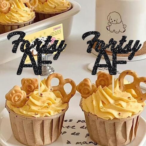 24 قطعة من أغطية الكب كيك باللون الأسود اللامع الأربعين AF Dirty Forty، عيد الميلاد الأربعين والذكرى الأربعين للاحتفال بأربعين عامًا لتزيين حفلات التقاعد in Kuwait