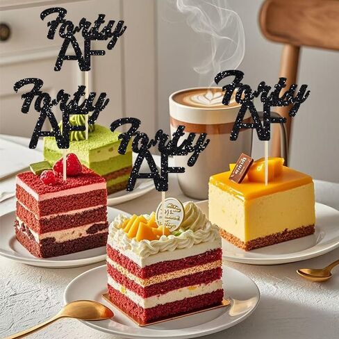 24 قطعة من أغطية الكب كيك باللون الأسود اللامع الأربعين AF Dirty Forty، عيد الميلاد الأربعين والذكرى الأربعين للاحتفال بأربعين عامًا لتزيين حفلات التقاعد in Kuwait
