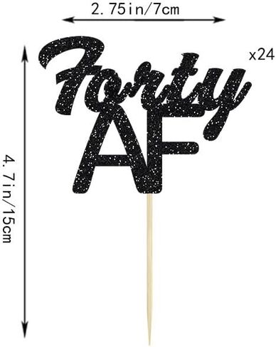 24 قطعة من أغطية الكب كيك باللون الأسود اللامع الأربعين AF Dirty Forty، عيد الميلاد الأربعين والذكرى الأربعين للاحتفال بأربعين عامًا لتزيين حفلات التقاعد in Kuwait