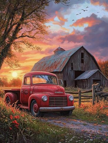 The Red Truck and The Old Barn 11CT Cross Stitch Kits for Beginners & Adults - Easy Needlepoint Patterns for Home Decor & Craftings 459 in Saudi Arabia