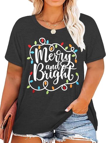Plus Size Christmas Tops Women Merry Christmas Shirt Xmas Buffalo Plaid Tree T-Shirt Oversized Graphic Tee in Kuwait