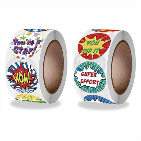 Classroom Reward Stickers for Teachers, 16 Fun Designs, 1000Pcs Praise Motivational Stickers, Classwork Award Stickers, Teacher Supplies for Kids Students School (1 Inch,2 Rolls,Stripe Style) in Saudi Arabia