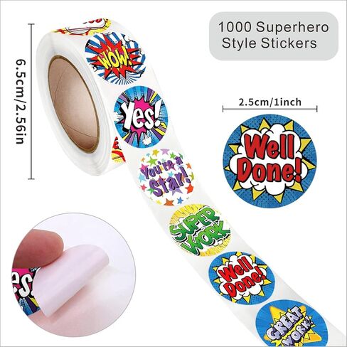 Classroom Reward Stickers for Teachers, 16 Fun Designs, 1000Pcs Praise Motivational Stickers, Classwork Award Stickers, Teacher Supplies for Kids Students School (1 Inch,2 Rolls,Stripe Style) in Saudi Arabia