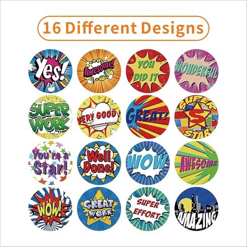 Classroom Reward Stickers for Teachers, 16 Fun Designs, 1000Pcs Praise Motivational Stickers, Classwork Award Stickers, Teacher Supplies for Kids Students School (1 Inch,2 Rolls,Stripe Style) in Saudi Arabia