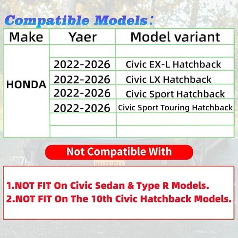 جناح سبويلر للنافذة الخلفية مناسب لسيارة Honda Civic Hatchback 2022-2026 EX-L/LX/Sport/Sport Touring Top Wing ملحقات خارجية للشفاه (أسود لامع) in Saudi Arabia