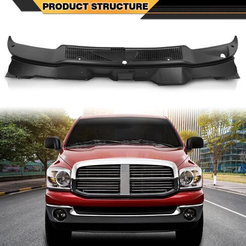 Windshield Wiper Grille Panel Black, Polypropylene, Compatible with Dodge Ram 1500 2002-2008, 2500 2003-2009, 3500 2003-2010, 55056006AE in Saudi Arabia