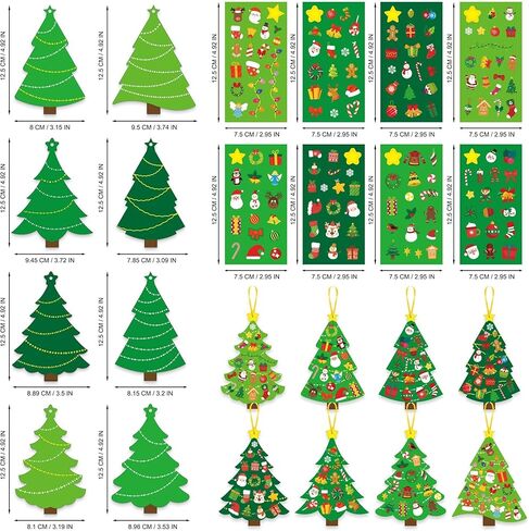 72pcs Christmas Tree DIY Craft Kit - Create Your Own Holiday Cards with Stickers, Includes 24 Cards and 24 Sticker Sheets and 24 Golden Ribbons, Perfect for Xmas Parties and Family School Activities in Saudi Arabia