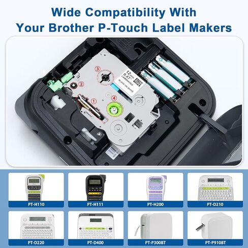 4-Pack 12mm Black TZe TZ Tape Replacement for Brother Ptouch TZe-335 TZ-335 Label Tape 12mm 0.47 White on Black Laminated for Brother Label Maker PT-D210, PT-D220, PT-H100, PT-D600 in Kuwait