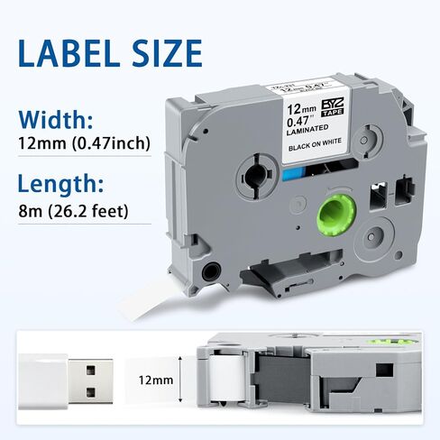 4-Pack 12mm Black TZe TZ Tape Replacement for Brother Ptouch TZe-335 TZ-335 Label Tape 12mm 0.47 White on Black Laminated for Brother Label Maker PT-D210, PT-D220, PT-H100, PT-D600 in Kuwait