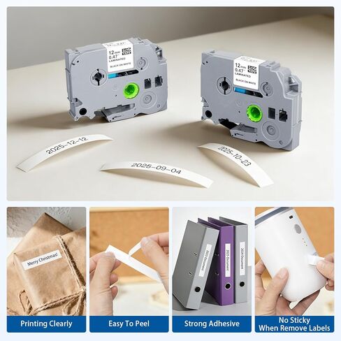 4-Pack 12mm Black TZe TZ Tape Replacement for Brother Ptouch TZe-335 TZ-335 Label Tape 12mm 0.47 White on Black Laminated for Brother Label Maker PT-D210, PT-D220, PT-H100, PT-D600 in Kuwait