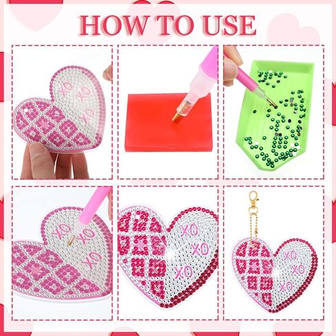 BBTO 15 قطعة من سلاسل المفاتيح الفنية لعيد الحب 5d DIY هدية عيد الحب من الكاكاو الساخن حلي فنية ماسية (قلب) in Saudi Arabia