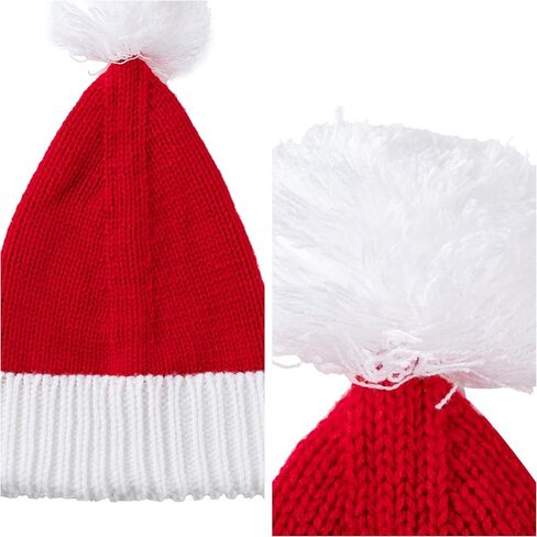Giggling Getup Kids Christmas Warm Knitted Hat with Pom Poms, Red Christmas Elf Santa Hat for Boys, Girls Hat Party Dress Up in Kuwait