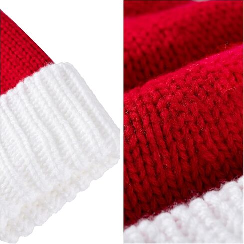 Giggling Getup Kids Christmas Warm Knitted Hat with Pom Poms, Red Christmas Elf Santa Hat for Boys, Girls Hat Party Dress Up in Kuwait